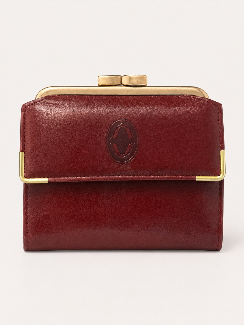 Vintage Buxton Burgundy Leather Kiss-Lock Wallet with Gold Hardware